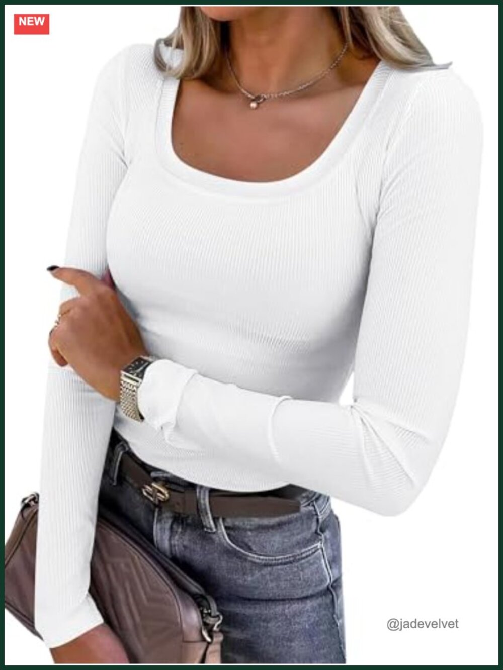 Women's Ribbed Scoop Neck Long Sleeve T-Shirt